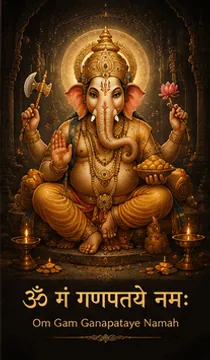 Lord Ganesha seated on a lotus, with the mantra Om Gam Ganapataye Namah