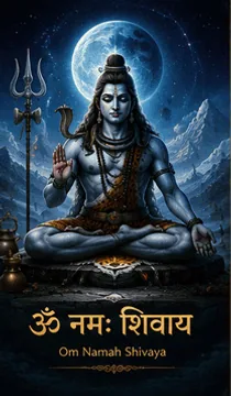 Lord Shiva in meditation, with the mantra Om Namah Shivaya