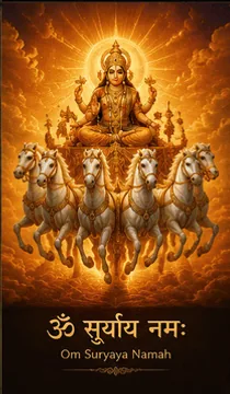 Surya, the Sun, in his chariot drawn by seven horses, with the mantra Om Suryaya Namah