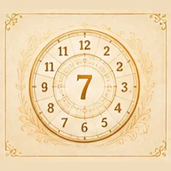 A golden dial of the numbers one to nine around a large seven