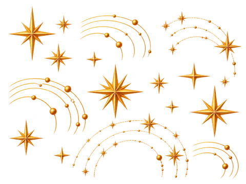 Golden stars and trails scattered across the sky