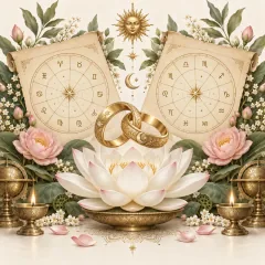 Two gold rings on a lotus